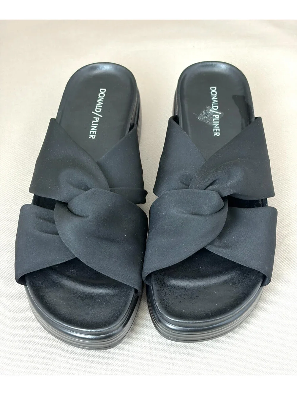 Donald Pliner Folley Platform Slide Sandals Black Knotted Wedge Womens 8.5 M